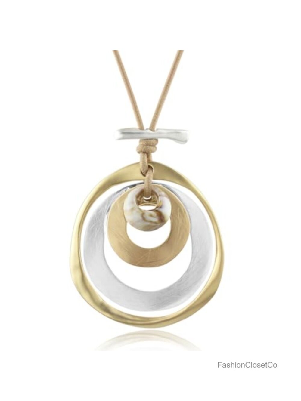 Long Vintage Boho Pendant Necklace with Stone Bead & Multi-Layer Circle -